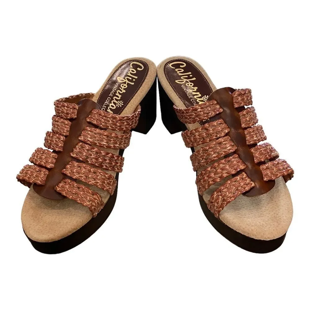 CALIFORNIANS Dawn Women's Platform Woven Heeled Slide Sandals NEW 10